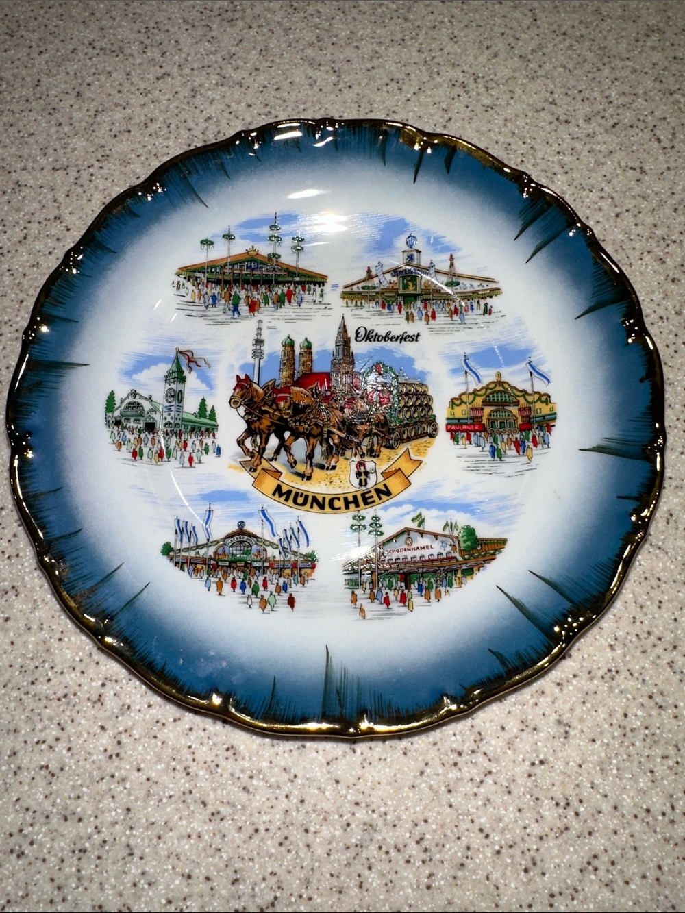 Munchen Oktoberfest Decorative Plate - Blue and White Gold Munich, Germany